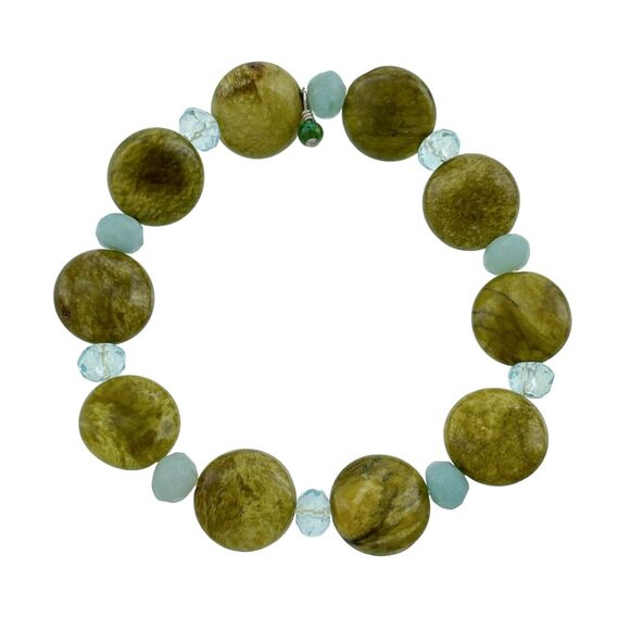 Unbranded Jewelry - Artisan Green Jasper Chrysoprase Crystal Beaded Stretch Bracelet 5.75"